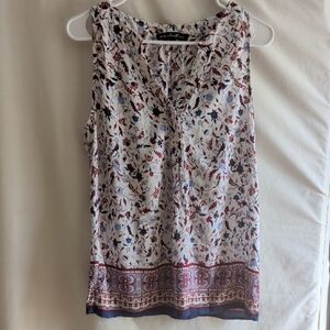 Floral Sleeveless Blouse with Red and Blue Accents